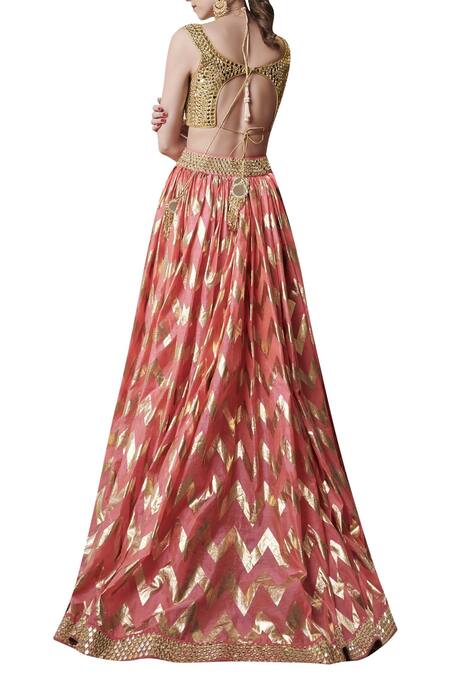 Shop Abhinav Mishra Gold Chanderi Lehenga With Blouse at Aza Fashions Shop_Abhinav Mishra_Gold Chanderi Lehenga With Blouse_at_Aza_Fashions