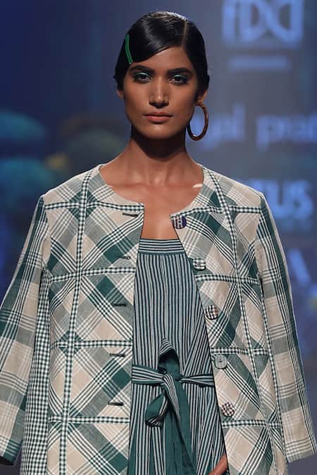 Payal Pratap_Green Handloom Linen Round Striped Jumpsuit _Online_at_Aza_Fashions