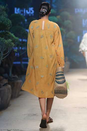 Shop Payal Pratap Yellow Cotton Band Collar Embroidered Jacket at Aza Fashions Shop_Payal Pratap_Yellow Cotton Band Collar Embroidered Jacket _at_Aza_Fashions