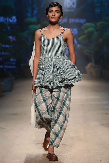 Payal Pratap White Linen Checkered Pants