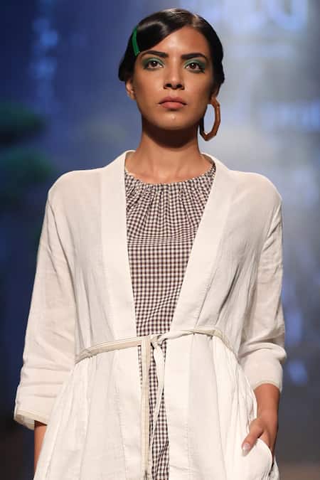 Payal Pratap_Brown Handloom Cotton Round Checkered Dress _Online_at_Aza_Fashions