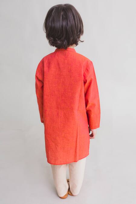 Shop Tiber Taber Peach Cotton Button Front Kurta Set at Aza Fashions Shop_Tiber Taber_Peach Cotton Button Front Kurta Set _at_Aza_Fashions