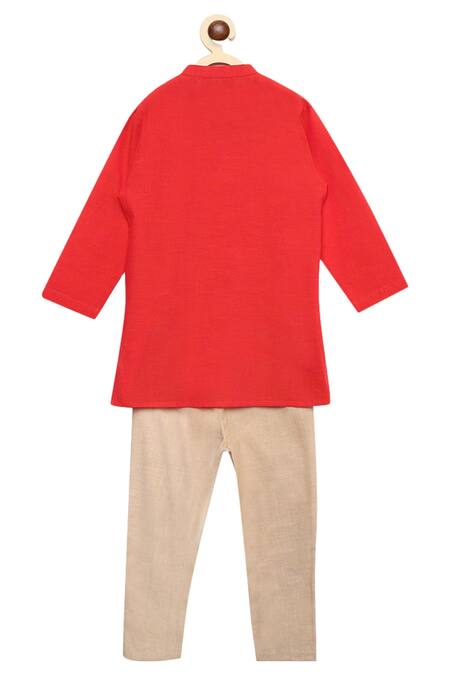 Buy_Tiber Taber_Peach Cotton Button Front Kurta Set _Online_at_Aza_Fashions