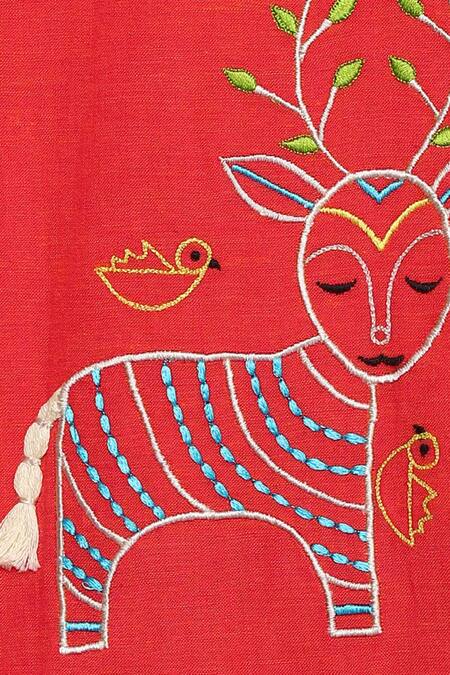 Tiber Taber_Peach Cotton Button Front Kurta Set _at_Aza_Fashions