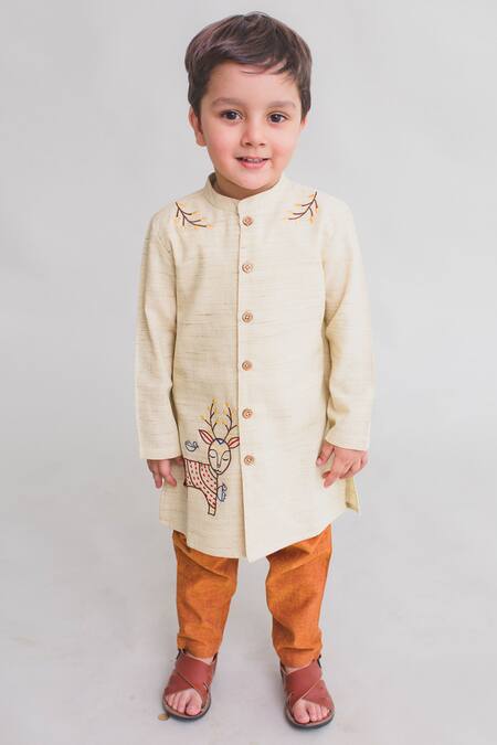 Tiber Taber Beige Cotton Kurta With Pants 