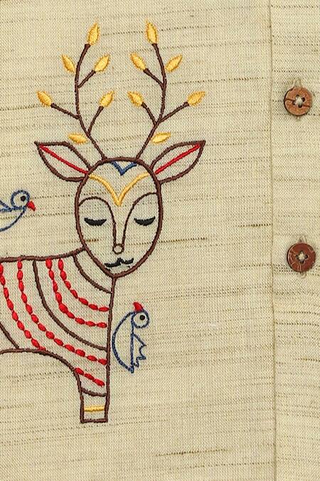 Tiber Taber_Beige Cotton Kurta With Pants _at_Aza_Fashions