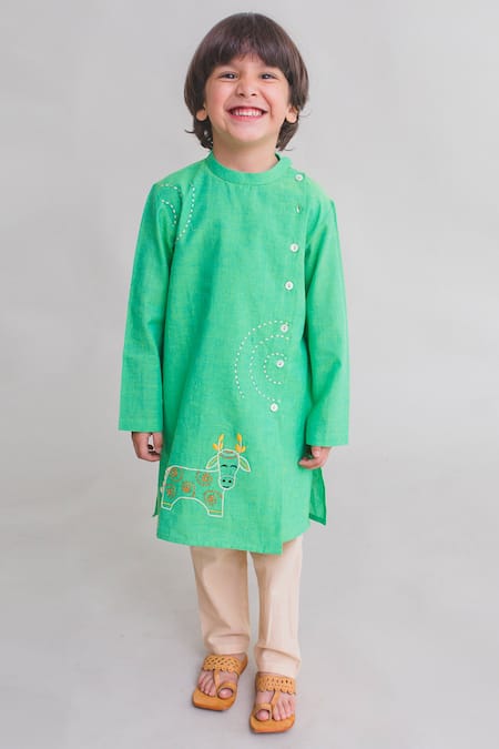 Tiber Taber Beige Cotton Kurta With Pants