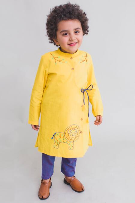Tiber Taber Blue Cotton Angrakha Kurta With Pants