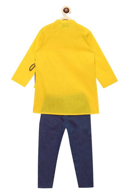 Buy_Tiber Taber_Blue Cotton Angrakha Kurta With Pants _Online_at_Aza_Fashions