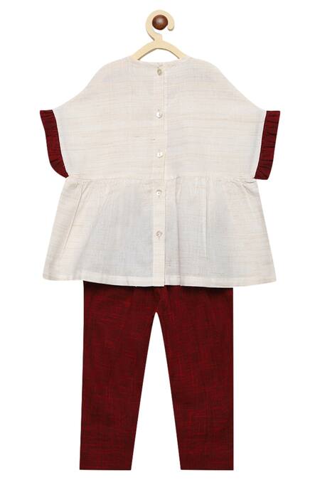 Buy_Tiber Taber_White Cotton Ruffle Top With Pants _Online_at_Aza_Fashions