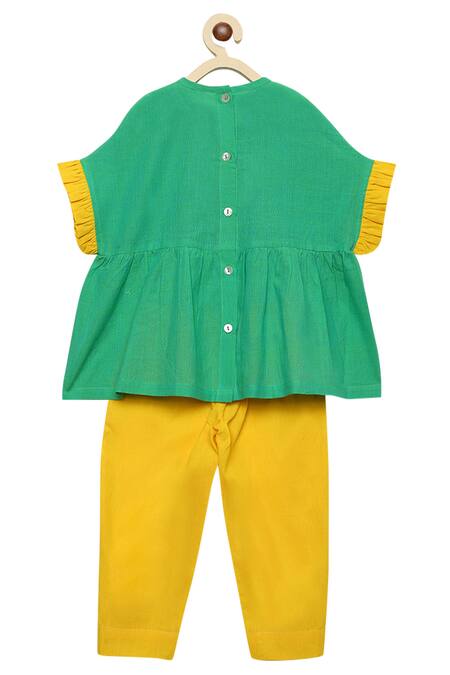 Buy_Tiber Taber_Yellow Cotton Ruffle Top With Pants _Online_at_Aza_Fashions