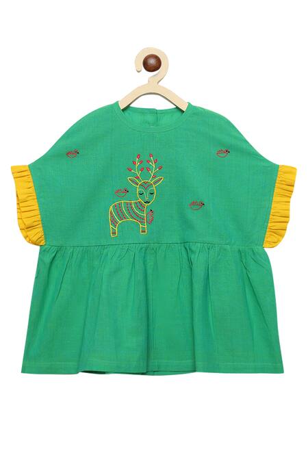 Shop_Tiber Taber_Yellow Cotton Ruffle Top With Pants _Online_at_Aza_Fashions