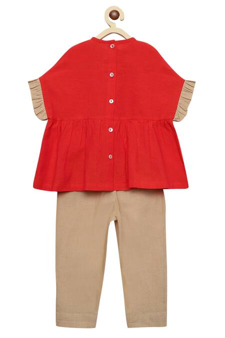 Buy_Tiber Taber_Beige Cotton Ruffle Top With Pants _Online_at_Aza_Fashions