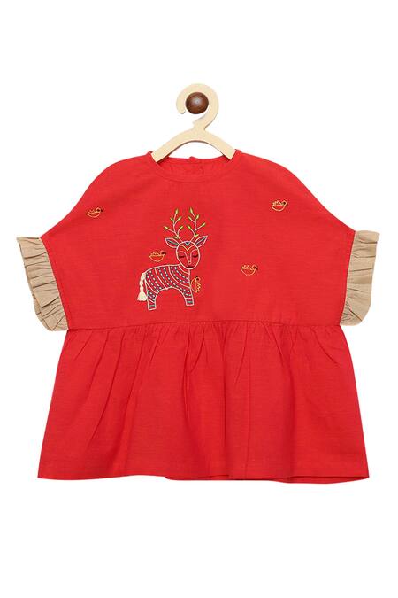 Shop_Tiber Taber_Beige Cotton Ruffle Top With Pants _Online_at_Aza_Fashions