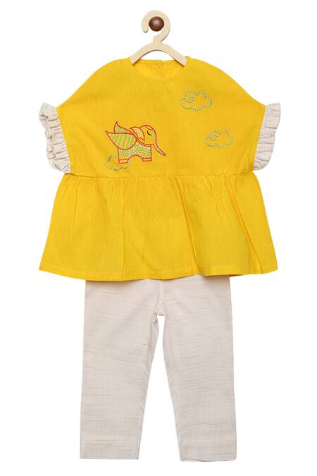 Tiber Taber_Beige Cotton Ruffle Top With Pants _Online_at_Aza_Fashions