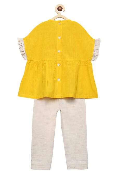 Buy_Tiber Taber_Beige Cotton Ruffle Top With Pants _Online_at_Aza_Fashions