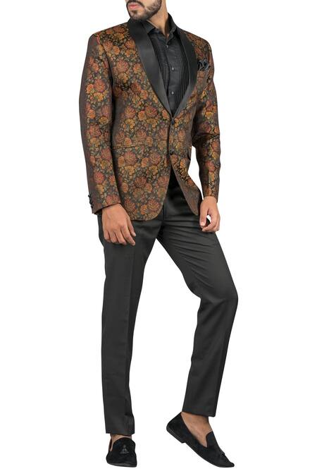 Shop Abhipri Black Woven Silk Blazer at Aza Fashions Shop_Abhipri_Black Woven Silk Blazer_at_Aza_Fashions