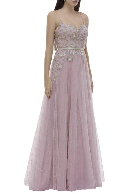 Vineti Bolaki_Purple Tulle Hand Embroidered Gown_Online_at_Aza_Fashions