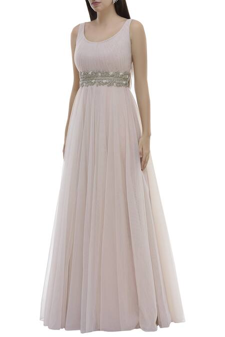 Buy_Vineti Bolaki_Pink Tulle Pleated Flared Gown_Online_at_Aza_Fashions