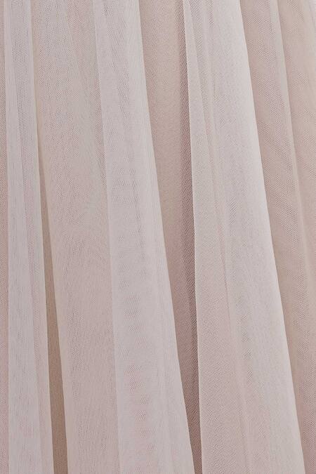 Vineti Bolaki_Pink Tulle Pleated Flared Gown_at_Aza_Fashions