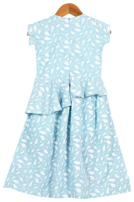 Shop Free Sparrow Blue Cotton Printed Peplum Dress at Aza Fashions Shop_Free Sparrow_Blue Cotton Printed Peplum Dress _at_Aza_Fashions