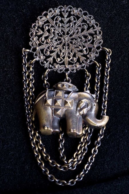 Shop Cosa Nostraa Gold Antique Elephant Brooch at Aza Fashions Shop_Cosa Nostraa_Gold Antique Elephant Brooch _at_Aza_Fashions