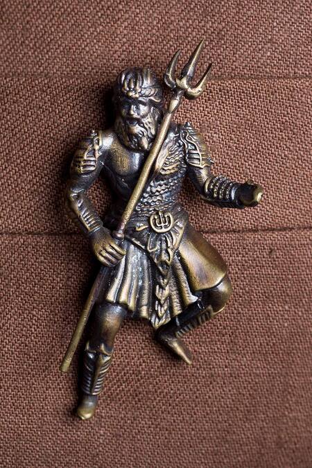 Shop_Cosa Nostraa_Gold Metal Antique Poseidon Brooch _at_Aza_Fashions