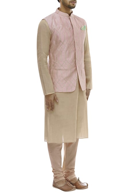 Vikram Phadnis_Pink Kurta Embellished Nehru Jacket Set_Online_at_Aza_Fashions