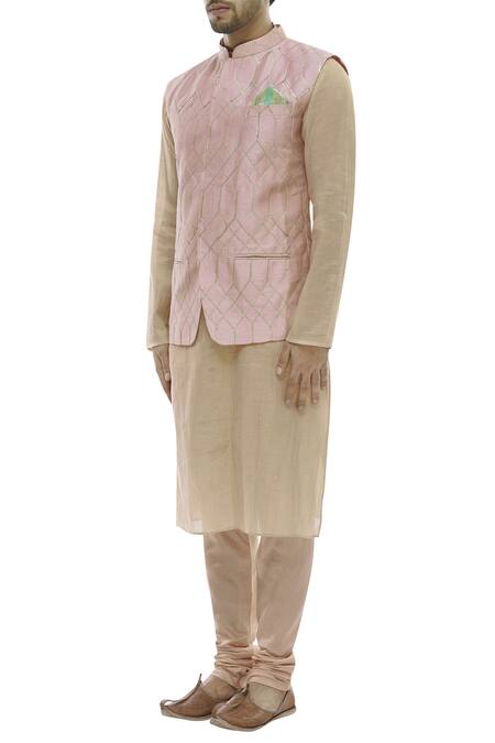 Buy_Vikram Phadnis_Pink Kurta Embellished Nehru Jacket Set_Online_at_Aza_Fashions
