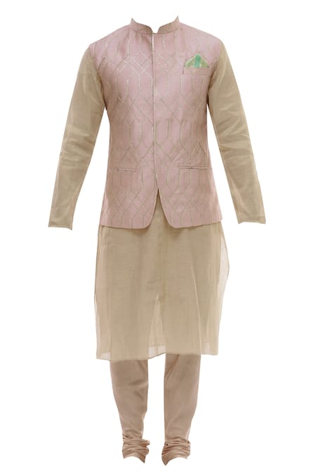 Shop_Vikram Phadnis_Pink Kurta Embellished Nehru Jacket Set_Online_at_Aza_Fashions