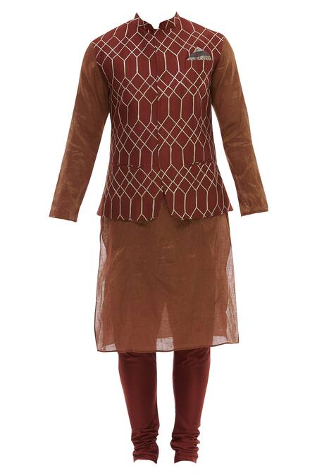 Vikram Phadnis_Maroon Kurta Embellished Nehru Jacket Set_Online_at_Aza_Fashions