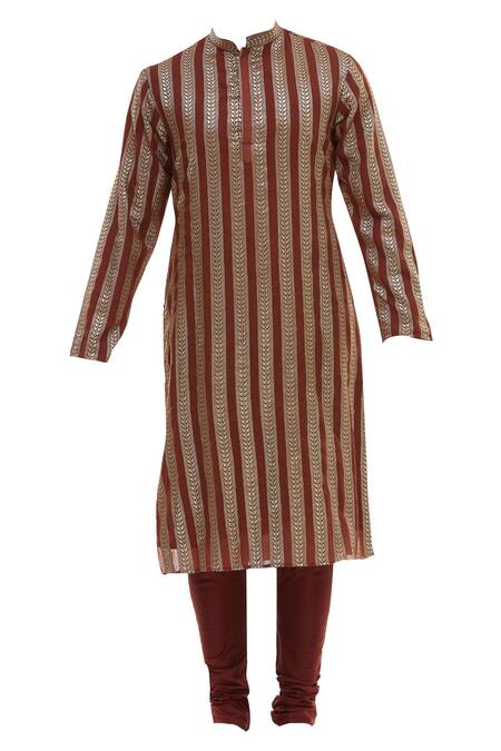 Buy_Vikram Phadnis_Red Chanderi Bundi And Kurta Set_Online_at_Aza_Fashions