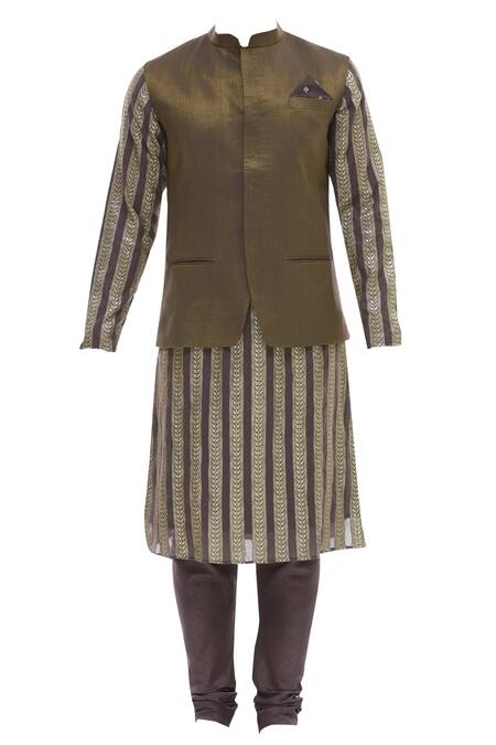 Vikram Phadnis_Grey Chanderi Kurta And Nehru Jacket Set_Online_at_Aza_Fashions