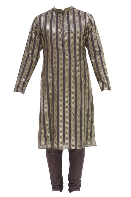 Buy_Vikram Phadnis_Grey Chanderi Kurta And Nehru Jacket Set_Online_at_Aza_Fashions