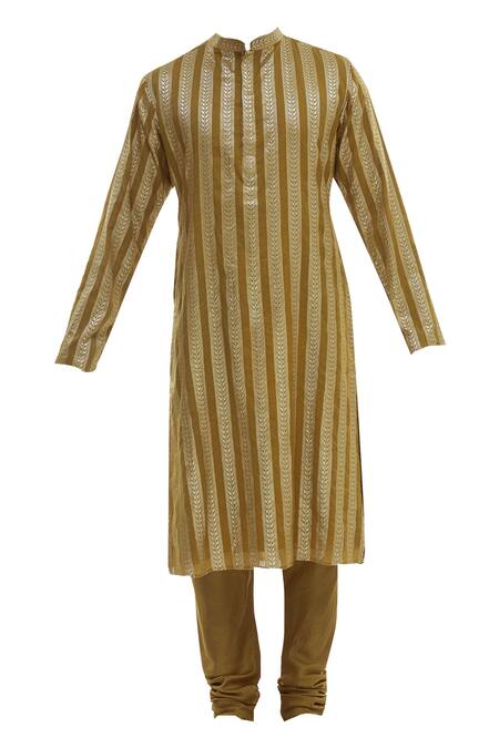 Buy_Vikram Phadnis_Yellow Chanderi Kurta And Nehru Jacket Set_Online_at_Aza_Fashions
