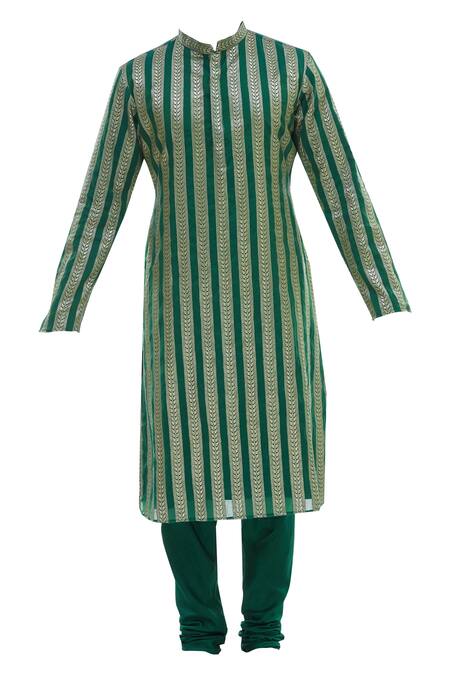 Buy_Vikram Phadnis_Green Chanderi Kurta And Nehru Jacket Set_Online_at_Aza_Fashions