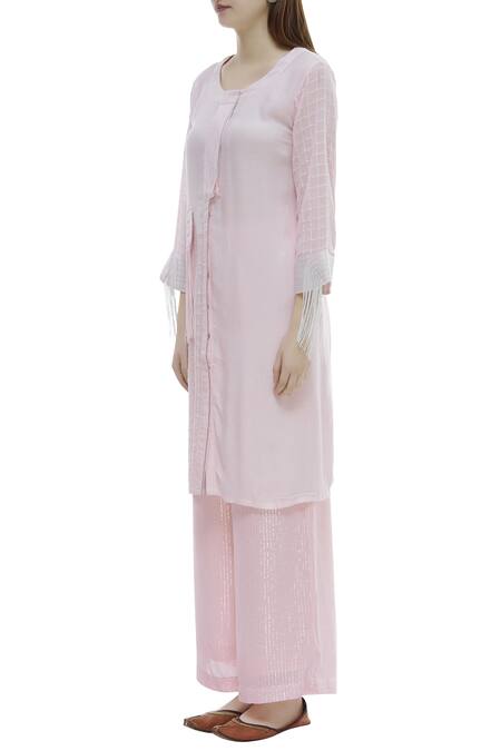 Buy_Himani Punatar_Pink Cotton Moss Paneled Straight Kurta_Online_at_Aza_Fashions
