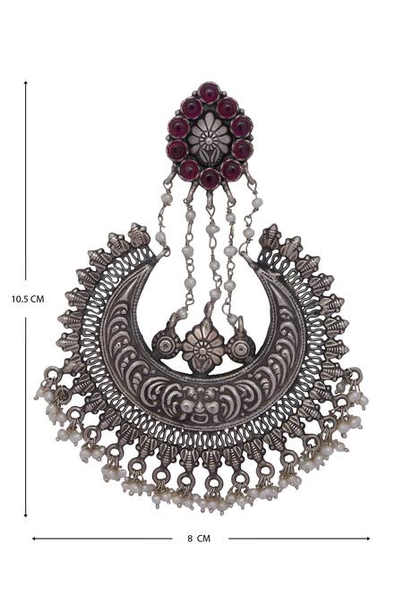 Shop_Motifs By Surabhi Didwania_Silver Plated Metal Carved Chandbalis_Online_at_Aza_Fashions
