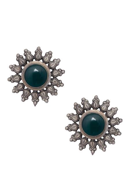 Shop Motifs By Surabhi Didwania Silver Plated Stone Floral Studs at Aza Fashions Shop_Motifs By Surabhi Didwania_Silver Plated Stone Floral Studs_at_Aza_Fashions