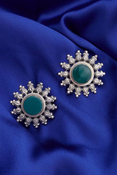 Buy Motifs By Surabhi Didwania Silver Plated Stone Floral Studs Online at Aza Fashions Buy_Motifs By Surabhi Didwania_Silver Plated Stone Floral Studs_Online_at_Aza_Fashions