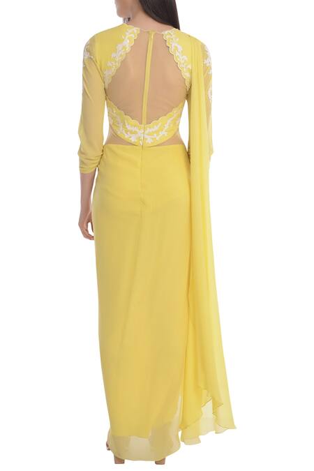yellow saree gown