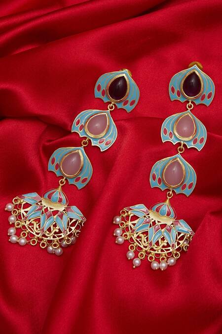 Buy_BelsI'S_Blue Stones Handcrafted Earrings_Online_at_Aza_Fashions