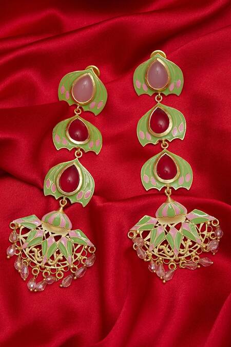 Buy BelsI'S Gold Plated Stones Handcrafted Earrings Online at Aza Fashions Buy_BelsI'S_Gold Plated Stones Handcrafted Earrings_Online_at_Aza_Fashions