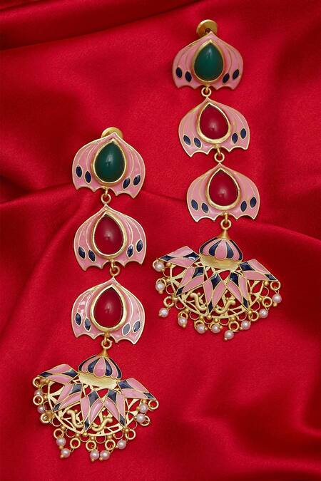 Buy_BelsI'S_Gold Plated Stones Handcrafted Earrings_Online_at_Aza_Fashions