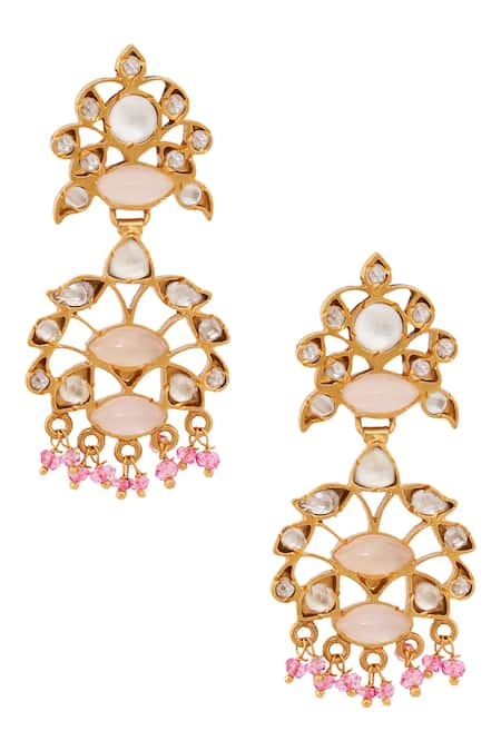 Anita Dongre Gold Plated Stone Rose Quartz Earrings