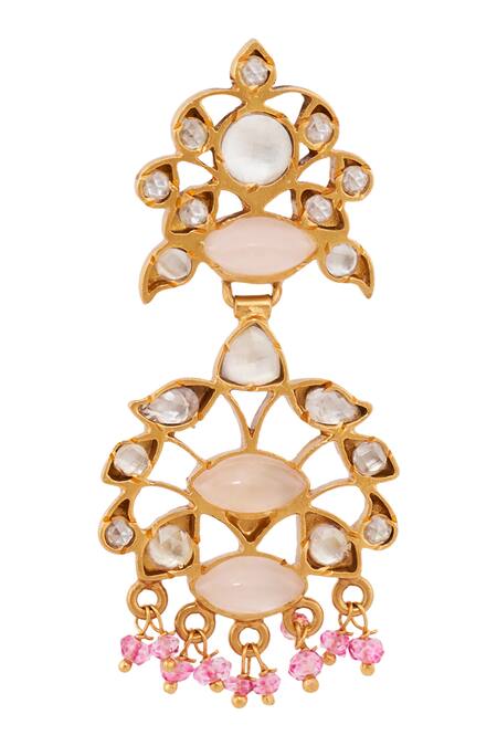 Shop Anita Dongre Gold Plated Stone Rose Quartz Earrings at Aza Fashions Shop_Anita Dongre_Gold Plated Stone Rose Quartz Earrings_at_Aza_Fashions