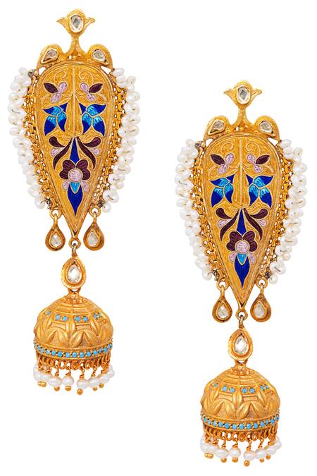 Buy Gold Plated Meenakari Jhumkas by Anita Dongre Online at Aza