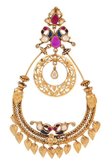 Shop Anita Dongre Gold Plated Stone Crescent Chandbalis at Aza Fashions Shop_Anita Dongre_Gold Plated Stone Crescent Chandbalis_at_Aza_Fashions