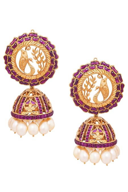 Anita Dongre Gold Plated Crystals Peacock Jhumkas