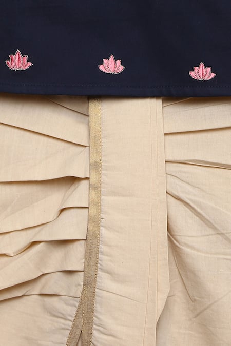Tiber Taber_Blue 100% Cotton Embroidered Kurta Dhoti Set _at_Aza_Fashions